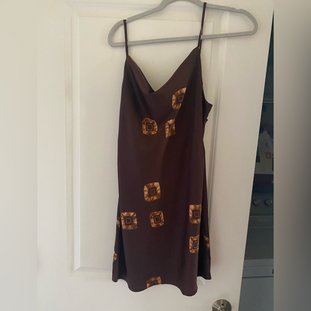 Urban outfitters brown satin cowl neck dress